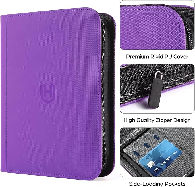 Card Binder 16 Pocket with Zipper, 1024 Pockets Trading Card Holder Book, Premium PU Cover Zip Folder Binder, Side Loading Carrying Case Binder Album for TCG, MTG, Sports Cards, Game Cards