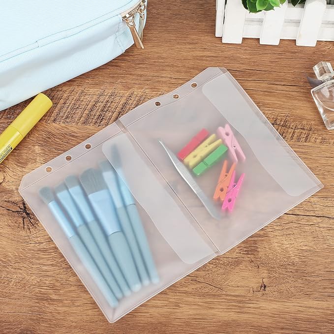 30pcs Dichotomy A5 Binder Pocket no Zipper Clear Budget Planner Inserts Bulk Binder Organizer Cash Envelopes for Budgeting Waterproof PVC Loose Leaf Bags Card Sleeves for 6 Ring Notebook