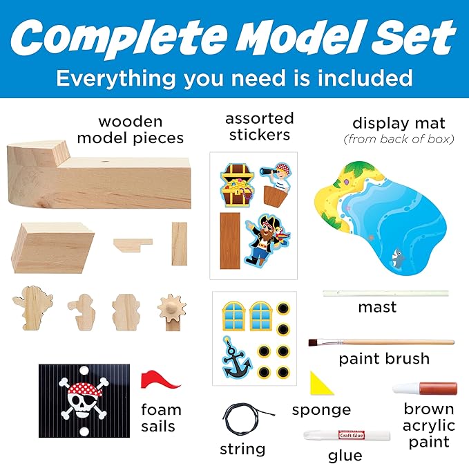 Creativity for Kids Buildeez! Easy Wooden Model Set: Pirate Ship, Sea Skull - DIY Arts & Crafts Kit, STEM Toys and Gift for Kids, Boat Toys for Boys (Ages 5+)