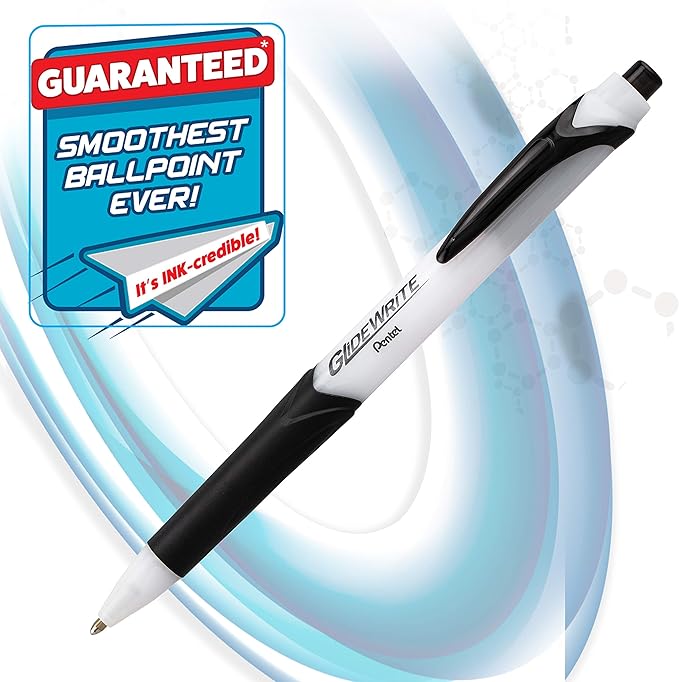 Pentel GlideWrite with TechniFlo Ink Ballpoint Pen, (1.0mm) Med. Line, Black/Blue Ink, 48 Pieces (BX910AC-4)