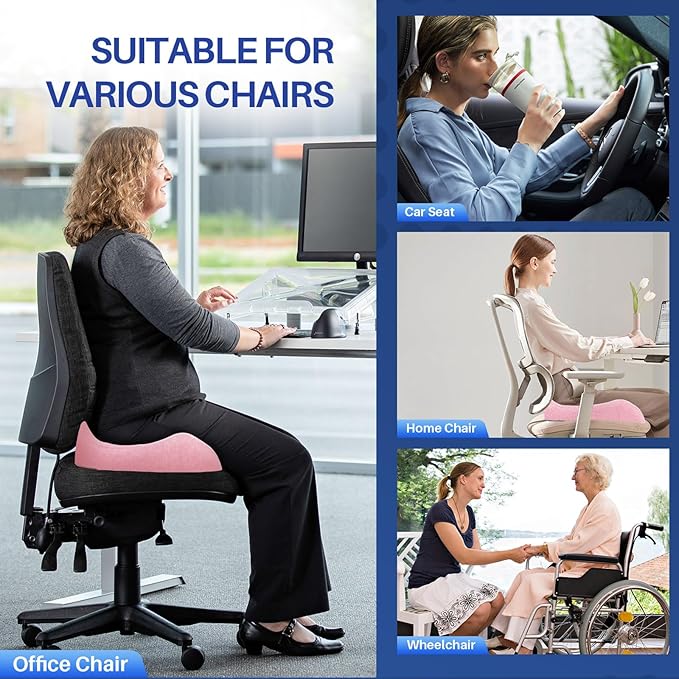X Large Memory Foam Seat Cushion for Office Chair,for Back Support, Relief Sciatica & Tailbone Coccyx Pain Relief Cushion Pillow, for Long Sitting, for Car/Office Chair/Wheelchair (Pink)