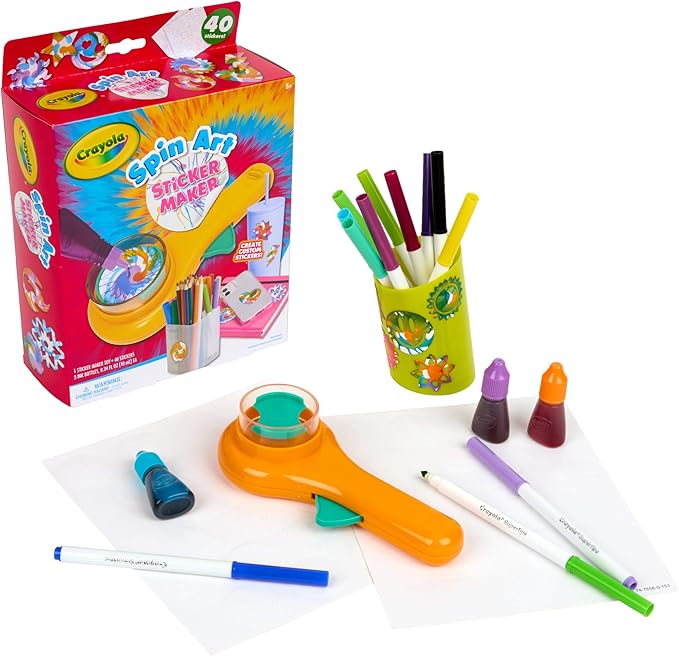 Crayola Spin Art Sticker Maker Machine, Create 40 Custom Stickers, Spiral Art Set for Kids, Arts & Crafts Kit, Toys & Gifts, Ages 5+