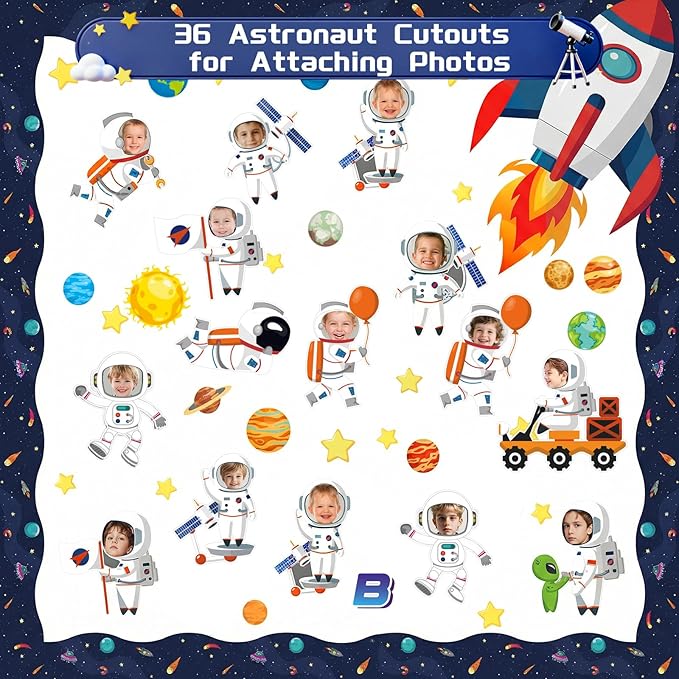Outer Space Bulletin Board Decorations Set, 118 Pcs Classroom Decor Astronaut Planet Cutouts Kids with Galaxy Borders Space Themed Back to School Decorations for Classroom Chalkboard Decoration