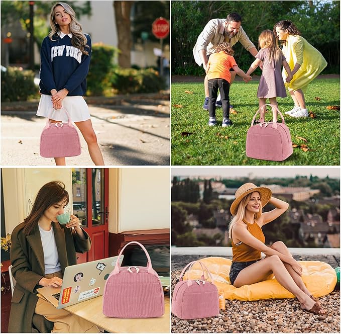 LEDAOU Lunch Box for Women Insulated Lunch Bag Corduroy Lunch Tote Bags Leakproof Cooler Lunch Case for Travel Work Picnic