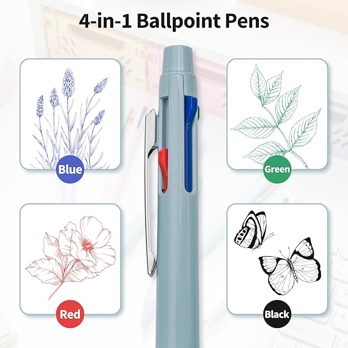 Multicolor Ball Point Pens 4-in-1 Colored Pens (1.0mm) Assorted Inks 4-Color Ballpoint Pen (12-count)