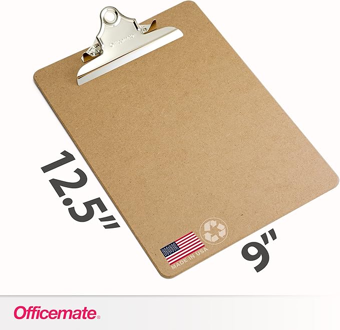 Officemate Recycled Wood Clipboard, Letter Size, 9" x 12.5" with 6" Clip, 3 Pack (83133),Brown