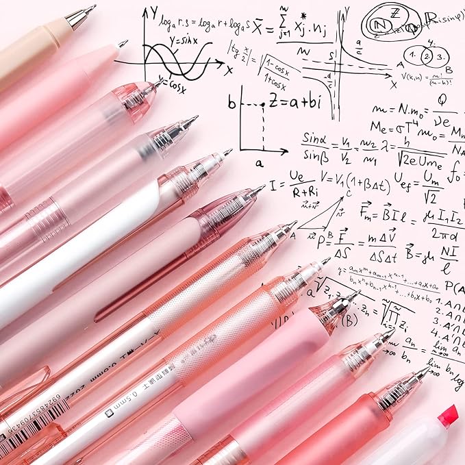 Four Candies Rose Series Gel Pens, Cute Writing Pens with Black & Pink Ink, 0.5 mm Smooth Fine Point, School Office Supplies Girly Stationery Aesthetic Desk Accessories for Women, Set of 12