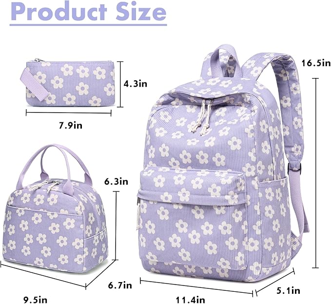 Bluboon School Backpack Set Girls Womens Laptop Bookbag Casual Daypack Fits 15 inch Laptop with Lunch Tote Bag and Pencil Bag