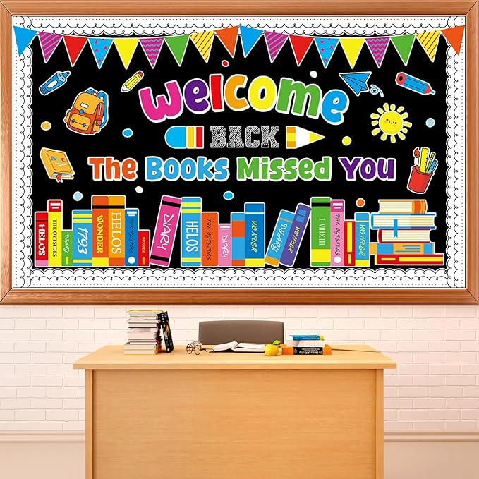 Welcome Back to School Bulletin Board Decorations Welcome Back the Books Missed You Bulletin Board Colorful Paper Books Cutouts Reading Classroom Decoration for Home Library Preschool Wall Supplies