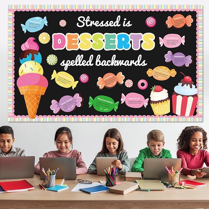 Inspirational Dessert Bulletin Board Classroom Decoration Spring Summer Motivational Bulletin Set Positive Affirmation Sweet Candy Treats Cutouts for School Chalkboard Wall Teacher Decor