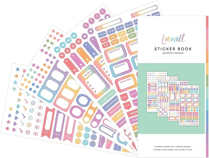 Blue Sky Livewell Sticker Book, 950+ Stickers, Planner with Journal Accessories, Motivational, Functional, and Decorative Stickers for Goal Setting with Organization (1)