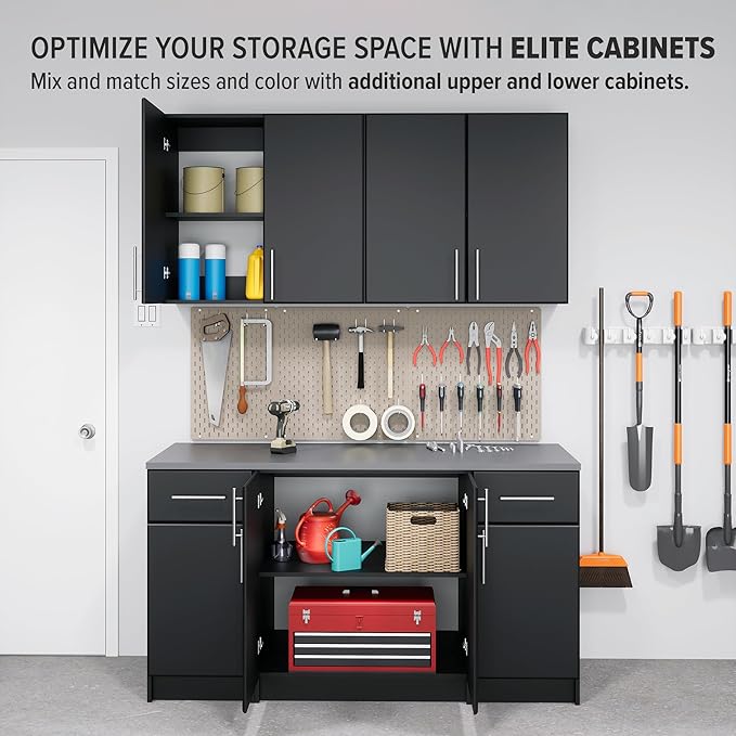 Prepac Elite 16” Wide Storage Cabinet, Base Cabinet with 1 Drawer and 1 Adjustable Shelf Ideal for Garage, Cabinet, Kitchen, Home Office, 16”W x 36”H x 24”D, Black