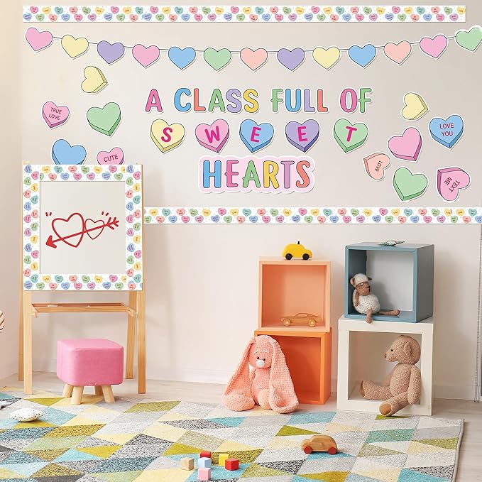 Aneco Valentine's Day Bulletin Board Decorations Valentine Classroom Decoration Paper Cutouts for Kindergarten Preschool Wall Door Decor