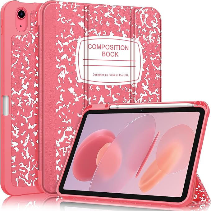 Fintie SlimShell Case for iPad (A16) 11th Generation 11 Inch (2025), iPad 10th Generation 10.9 Inch (2022) - Flexible Soft TPU Stand Back Cover with Pencil Holder, Composition Book Pink