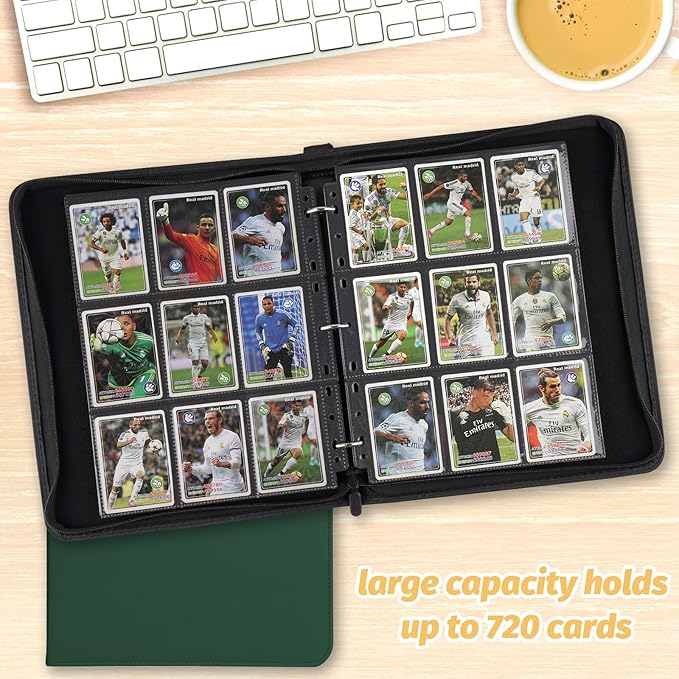 9 Pocket Card Binder, Premium Zip Trading Card Binder, 720 Double Sided Pocket PU Card Collection Binder, Collector Card Album, Card Folder for MTG, TCG, Sports Cards, Game Cards (DARK GREEN)