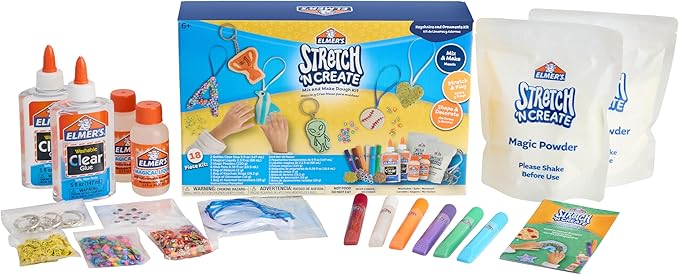 Elmer’s Stretch 'N Create Dough Kit, 3 Ways to Play, Keychains and Ornaments Kit, 18 Count - Perfect for Birthday Party Gift, School Classroom Activity, Kids Arts & Crafts Fun