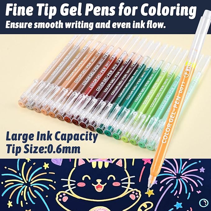 45 Colors Gel Pens for Coloring, Gel Pens Set for Adult Coloring Books No Bleeding, 0.6mm Fine Point Colored Pen Markers for Painting, Doodling, Illustrations, Writing, Art DIY Crafts