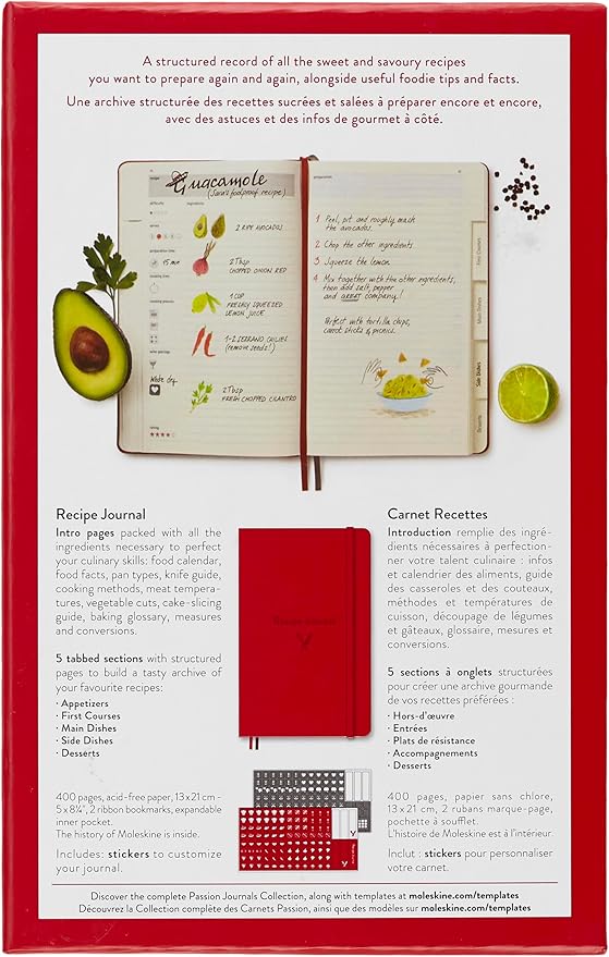 Moleskine Passion Journal, Recipe, Hard Cover, Large (5" x 8.25") Scarlet Red, 400 Pages