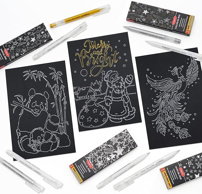 PANDAFLY Gold Silver White Gel Pens, 0.8mm Fine Point Opaque Archival Ink Pen for Journaling, Art, or Drawing - For Artist Gifts, Holiday Gifts & DIY Projects, 3 Pack