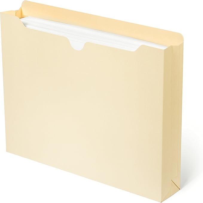 Blue Summit Supplies 1 Inch File Jacket Expansion, Pocket File Folders Letter Size Expanding 1 inch for Documents, Reinforced Straight Cut Tab, 1 in Expandable Folders, Letter Size, 50 Pack, Manila