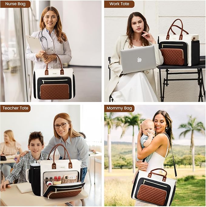 LOVEVOOK Laptop Tote Bag for Women With Large Cup Holder, Work Bags Teacher Nurse Bag, 17.3 Inch Professional Briefcase Business Travel Large Purses Handbag Gifts, Diaper Bag With Multi-Pockets