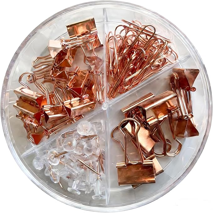 Paper Clips and Binder Clips Assortment, Rose Gold