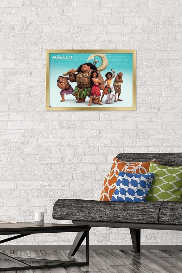 Disney Moana 2 - Group Wall Poster, 22.4L" x 14.7W", Gold Framed Version