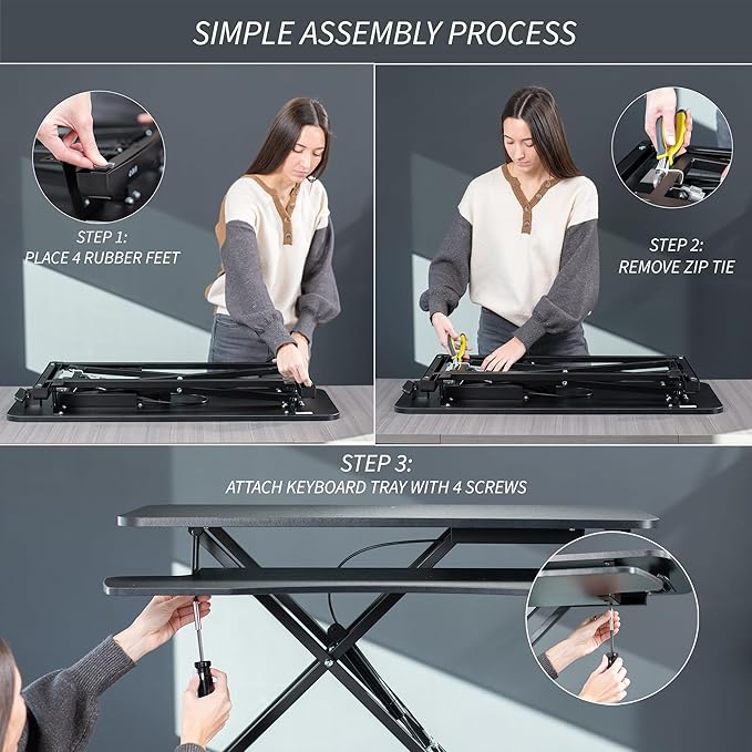 VIVO 42 inch Desk Converter, K Series, Height Adjustable Sit to Stand Riser, Dual Monitor and Laptop Workstation with Wide Keyboard Tray, White, DESK-V042KW
