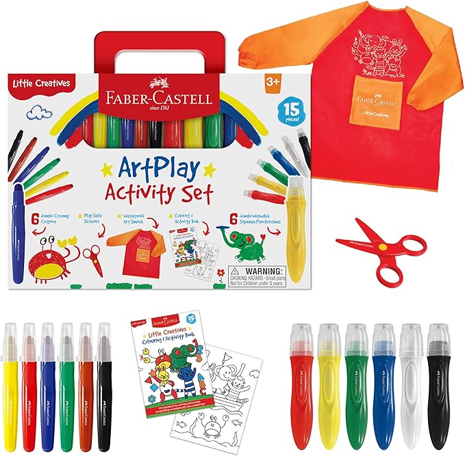 Faber-Castell Little Creatives ArtPlay Set: 15 Piece Toddler Art Set, Jumbo Crayons, Toddler Painting Set, and Kids Art Supplies, Easter Basket Supplies (Ages 3+)