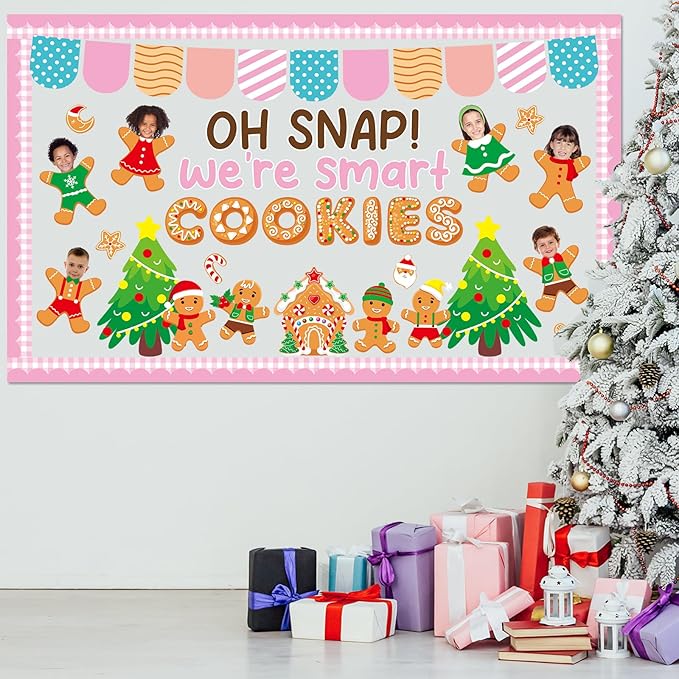 Christmas Bulletin Board Set Christmas DIY Photo Crafts Cutouts Classroom Decoration Winter Gingerbread Man Cutouts Xmas Gingerbread Bulletin Board for Winter Holiday Wall Decor Home School Supplies