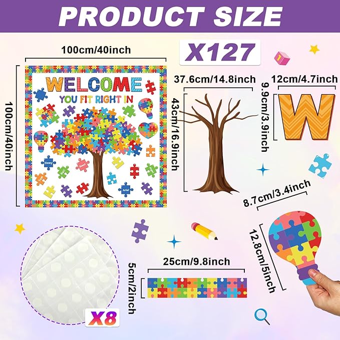 Motivational Bulletin Board Decoration Set Classroom Positive Inspirational Accents Decor Puzzle Pieces Cutouts for Chalkboards Welcome Back to School Bulletin Boards Craft Home Wall(Puzzle Pieces)