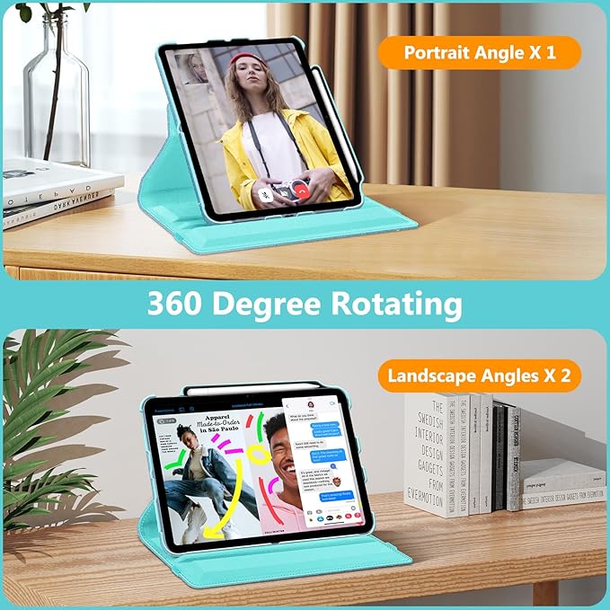 Fintie Rotating Case for iPad (A16) 11th Generation 11 Inch (2025), iPad 10th Generation 10.9 Inch (2022) - [Built-in Pencil Holder] 360 Degree Rotating Protective Stand Cover, Glittering Blue