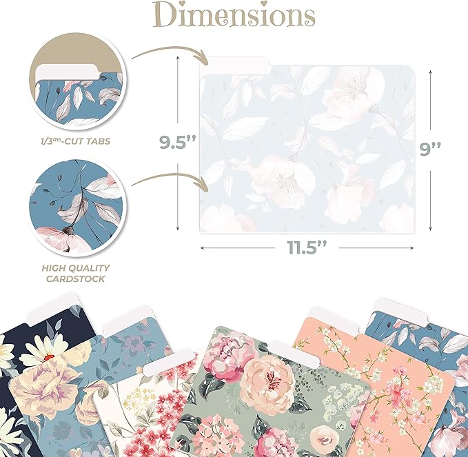 Better Office Products Decorative File Folders, 12 Pack, 6 Designs, Heavyweight, Letter Size (9.5" x 11.5") with 1/3 Cut Tab, Traditional Floral Designs with Matte Finish, Fashion Folders
