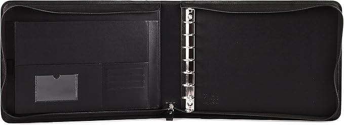 2Fold Zippered Business Checkbook Binder - 7 Ring Binder for Business Checks with Built-in Organizer and Card Case - PU Leather Portfolio for up to 600 3-Up Checks (Black)