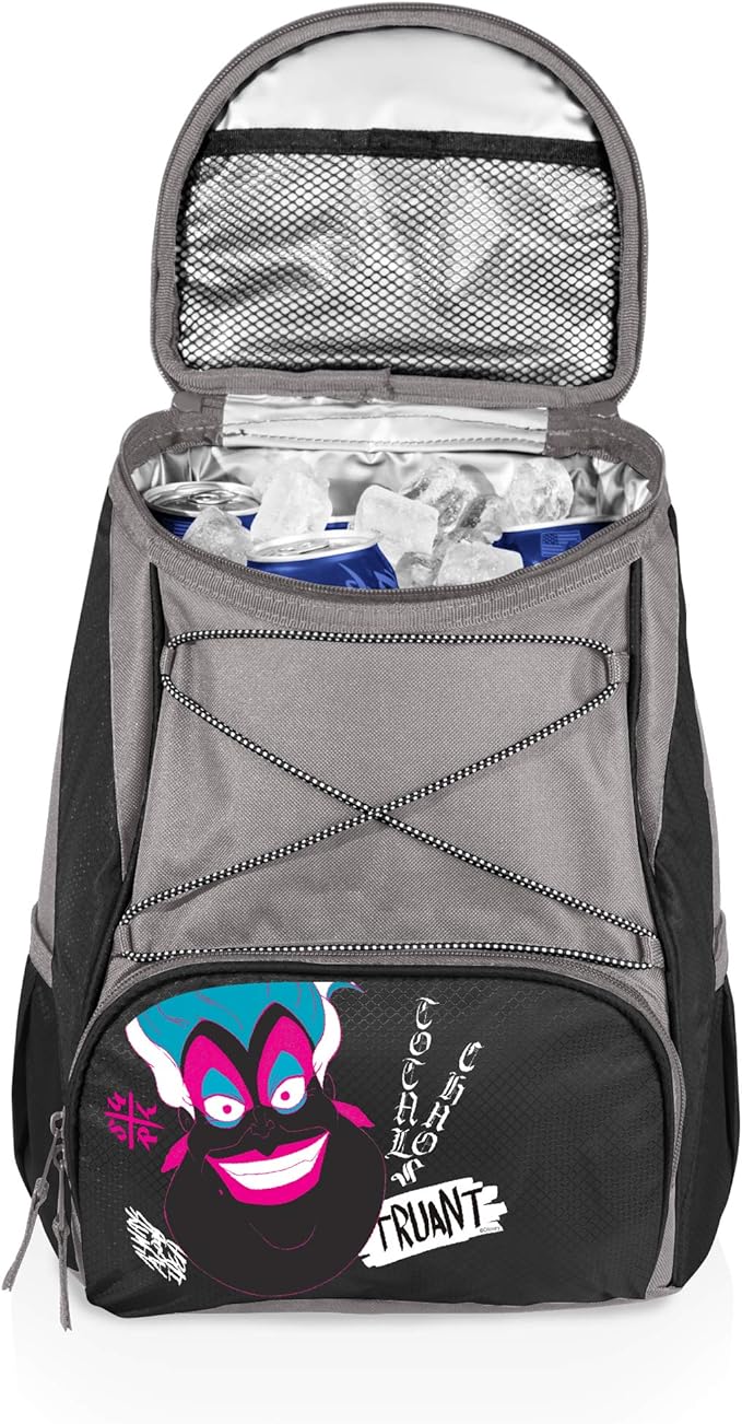 PICNIC TIME Disney The Little Mermaid Ursula Backpack Cooler, Insulated Leakproof Soft Cooler Backpack, Waterproof Lunch Bag, Portable Hiking Ice Chest for Beach, Picnic, Camping & Travel (Black Gray)