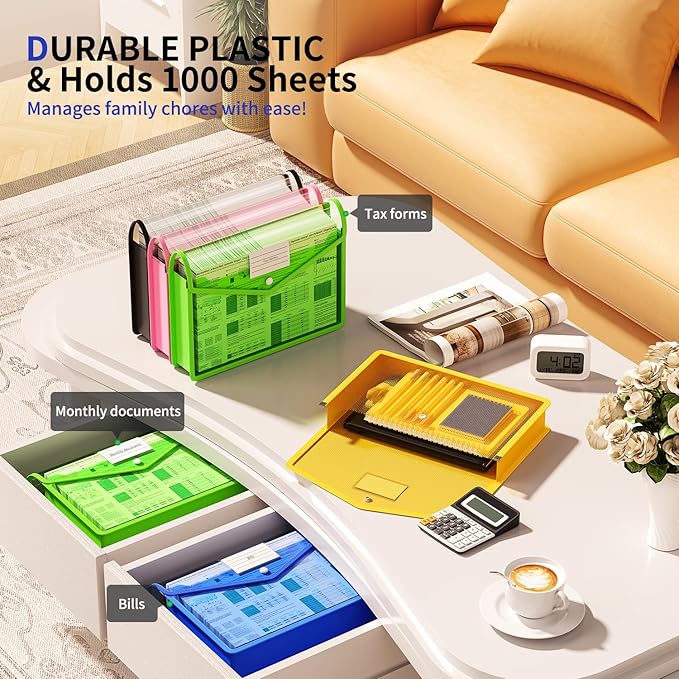 2 Pack Plastic Expanding File Folder, Transparent envelopes with Snap Closure, Fit Letter/A4 Size for School/Office/Home/Hospital, No Dividers, Large Capacity（Pink）