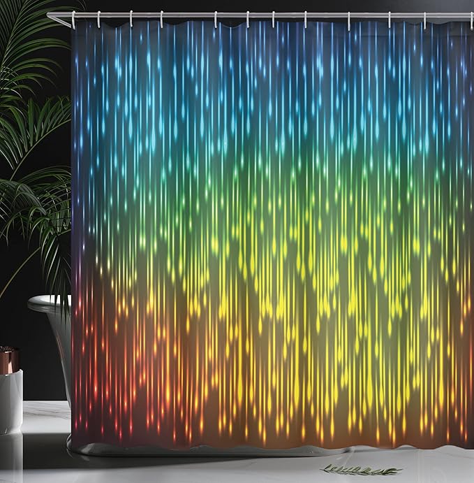 Ambesonne Colorful Shower Curtain, Galaxy Universe Outer Space Inspired Technical Neon Rain Modern Abstract Art Print, Cloth Fabric Bathroom Decor Set with Hooks, 69" W x 84" L, Lime Green Sky Blue