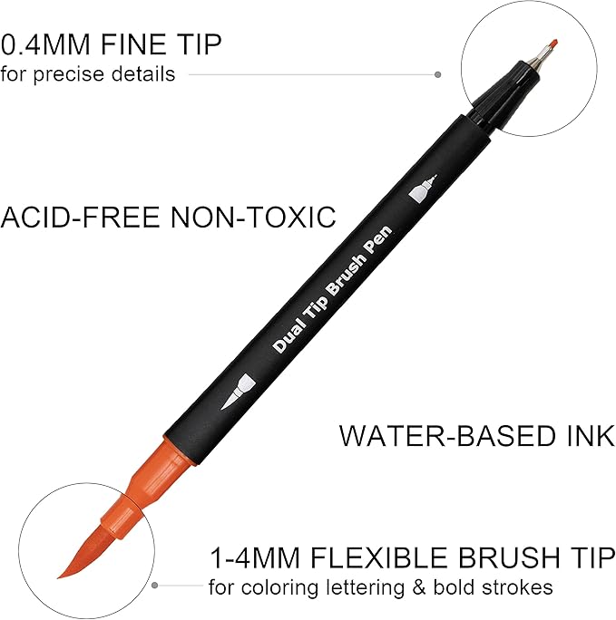 Dual Brush Marker Pens,24 Colored Markers,Fine Point and Brush Tip for Adult Coloring Books Bullet Journals Planners,Note Taking Coloring Writing