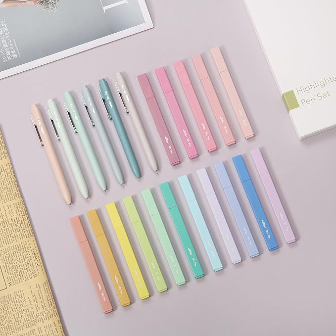 Mr. Pen Aesthetic Highlighters and Gel Pens, 22 Pack, Assorted Colors Bible Highlighters, No Bleed, Black Ink Gel Pens, Cute Highlighter Pens for Bibles