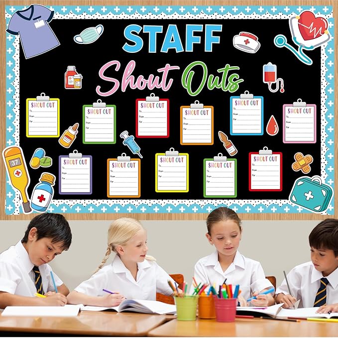Healthy Staff Shout Outs Bulletin Board Decorations Nurse Staff Shout Outs Bulletin Board Set Appreciation and Recognition DIY Craft Cutouts for Back to School Classroom Healthcare Decor Supplies