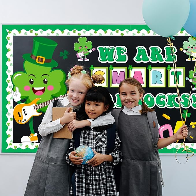 St. Patrick's Day Bulletin Board Decoration Set, March Sham Rocking Classroom Decorations Lucky Shamrock Music Note Rainbow Cutouts Irish Holiday Library School Home Window Wall Door Decor for Teacher