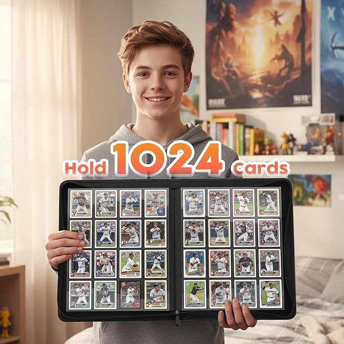 1000+ Pockets Premium Trading Card Binder, 16 Pockets Trading Card Binder Ringless Side Loading Trading,Card Holder Folders for MTG, TCG, Game Cards & Sports Cards(Orange)
