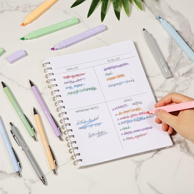 Mr. Pen- Aesthetic Highlighters and Pens No Bleed, 12 Pack, Assorted Colors Bible Highlighters No Bleed, Black Ink Bible Pens