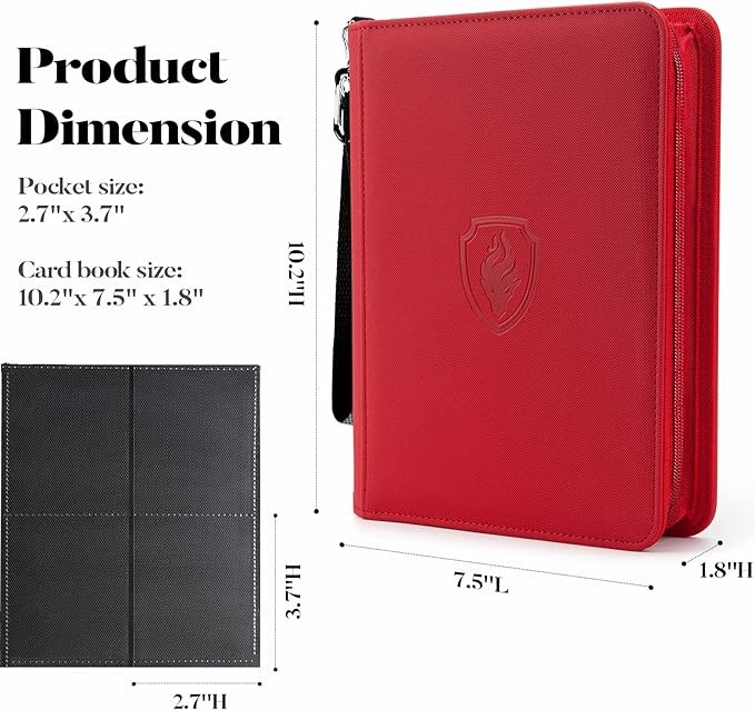 Premium 4 Pocket Zip Card Binder, Trading Card Binder for 320 Cards, Portable PU Card Collection Binder, Collector Card Album Folder for Game & Sports Cards (Red)