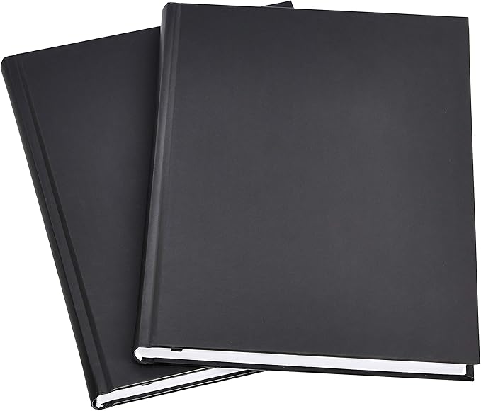 Amazon Basics Professional Hardcover Writing Journal for Journaling and Note Taking, Sturdy, Perforated Pages, 10.5 x 7.5 inches, Black, 2-Pack