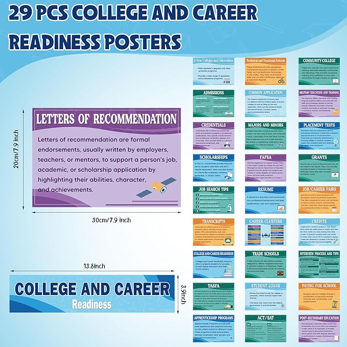 Outus 29 Pcs College and Career Readiness Posters Bulletin Board Kits for High School Classroom Decorations College Jobs and Career Interactive Bulletin Board Set Higher Educational Poster (Large)