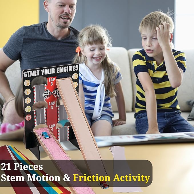 Fun Express STEM Motion & Friction Science Kit for Kids Age 5-12 - 21 Piece Educational Learning Resources with Wooden Ramp | Physics Engineering Toys for Classroom & Homeschool Experiments