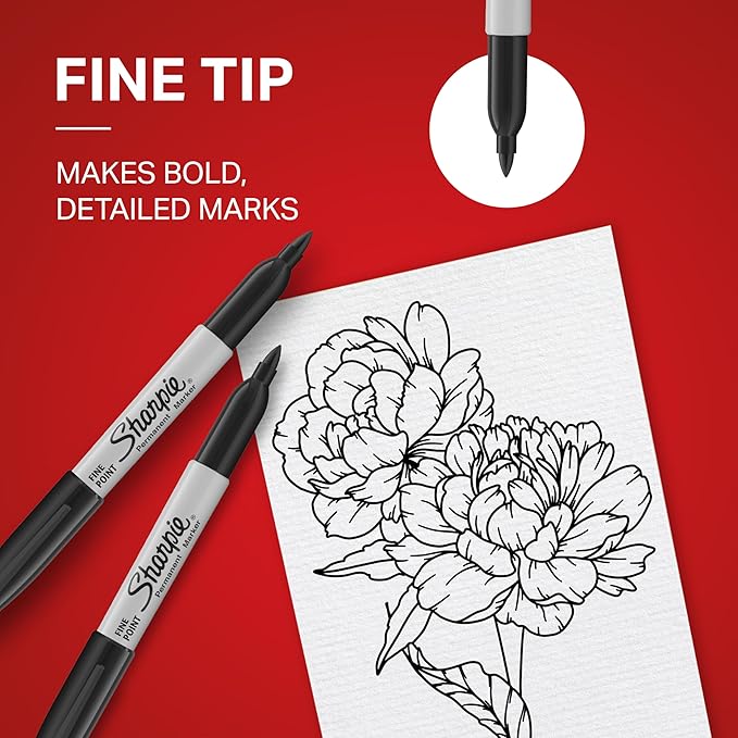 Sharpie Permanent Markers | Fine Point | 24 Black + 1 Blue Marker Pen | 25 Count Marker Set