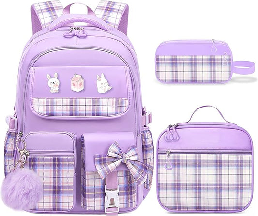 School Backpacks for Girl - 5PCS Cute Girls Backpack with Lunch Box Set for Kids Teens Elementary Middle School,18" Large Capacity Bookbag with Multiple Pockets,Perfect for Travel and School