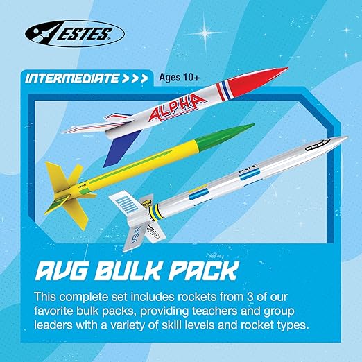 Estes 1753 AVG Bulk Variety Pack of Rocket-Building Kits, Beginner and Intermediate Flying-Rocket-Model Kits for Ages 10+, Includes Viking, Alpha, and EX2 Rockets